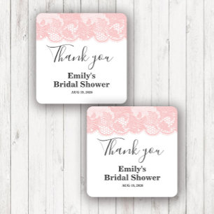 Pink Lace Bridal Shower   Square Sticker