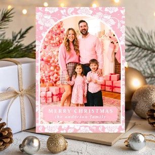 Pink Lace Christmas Photo Holiday Card