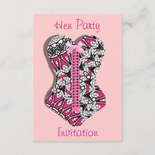 Pink Lace Corset Girlie Hen Party Personalised I Invitation