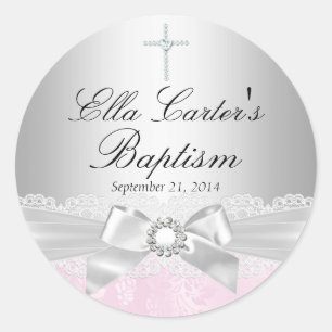 Pink Lace & Cross Baptism Sticker