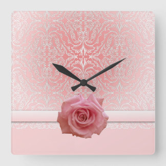 Pink Lace Damask Beauty Rose Clock