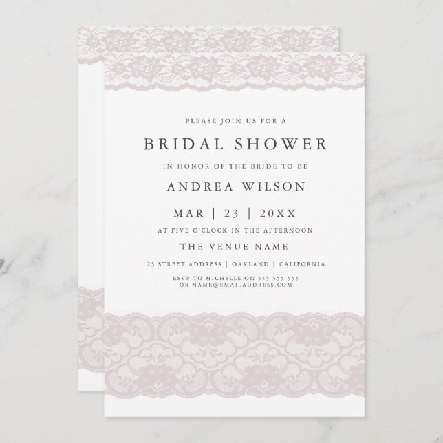 Pink Lace Elegant Modern Bridal Shower Invitation (Front/Back)