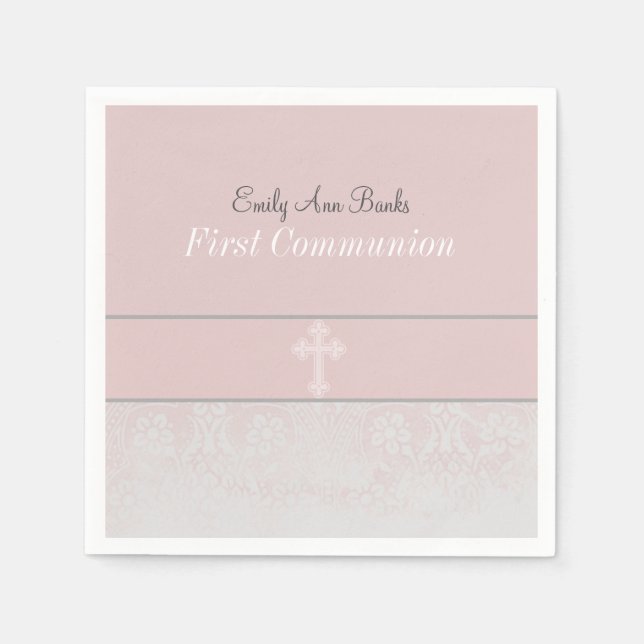 Pink Lace First Holy Communion Napkin (Front)