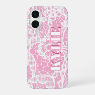Pink Lace Floral Personalized Name iPhone Case
