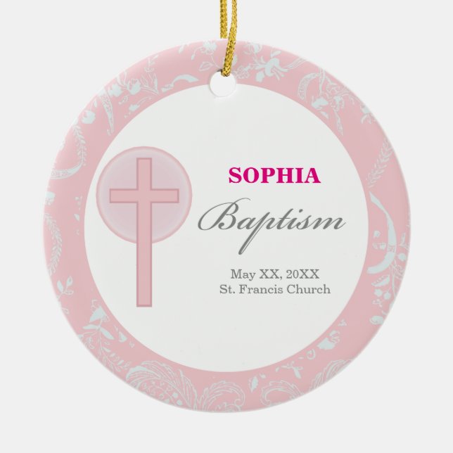 Pink Lace Girl Baptism Ceramic Tree Decoration (Front)
