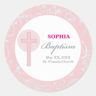 Pink Lace Girl Baptism Classic Round Sticker
