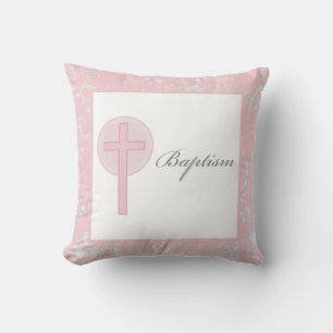 Pink Lace Girl Baptism Cushion