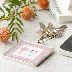 Pink Lace Girl Baptism Key Ring