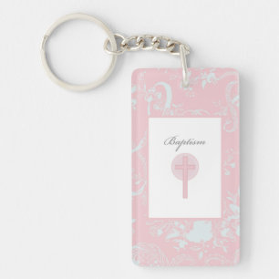 Pink Lace Girl Baptism Key Ring