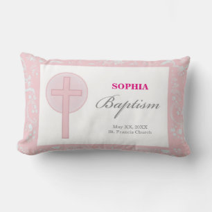 Pink Lace Girl Baptism Lumbar Cushion