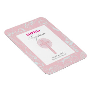 Pink Lace Girl Baptism Magnet