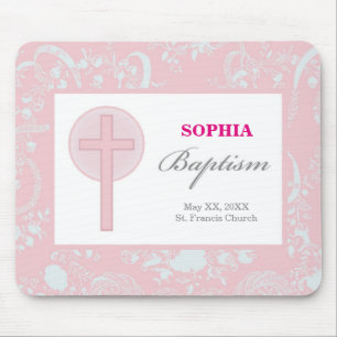 Pink Lace Girl Baptism Mouse Pad