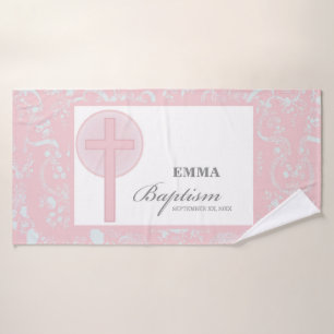 Pink Lace Girl Baptism Personalised Bath Towel