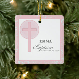 Pink Lace Girl Baptism Personalised Ceramic Ornament