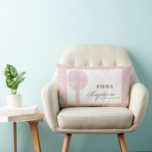 Pink Lace Girl Baptism Personalised Lumbar Cushion