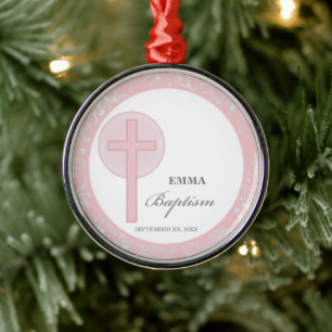 Pink Lace Girl Baptism Personalised Metal Ornament