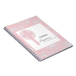 Pink Lace Girl Baptism Personalised Notebook