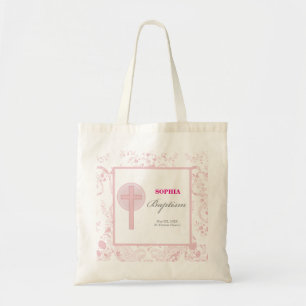 Pink Lace Girl Baptism Tote Bag