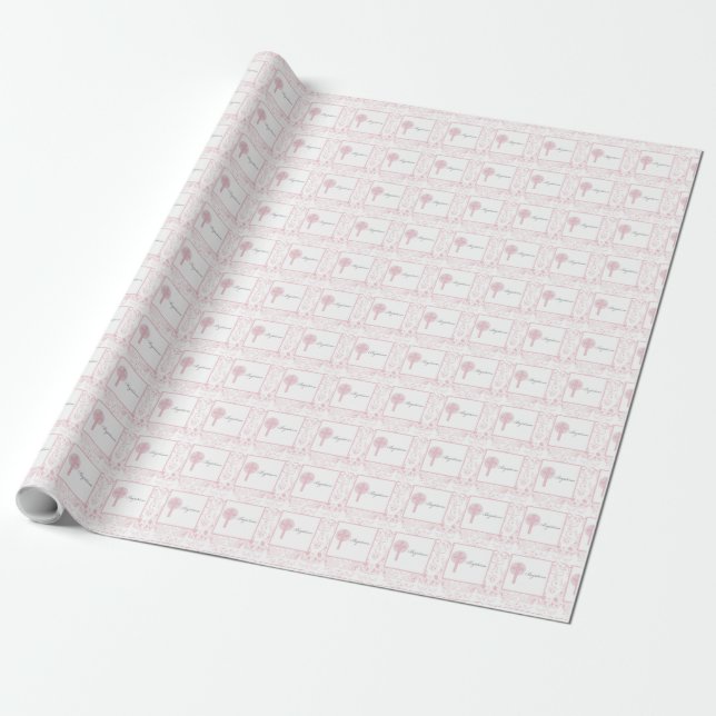Pink Lace Girl Baptism Wrapping Paper (Unrolled)