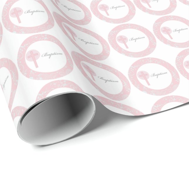 Pink Lace Girl Baptism Wrapping Paper (Roll Corner)