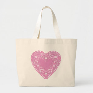 Pink Lace Heart Large Tote Bag