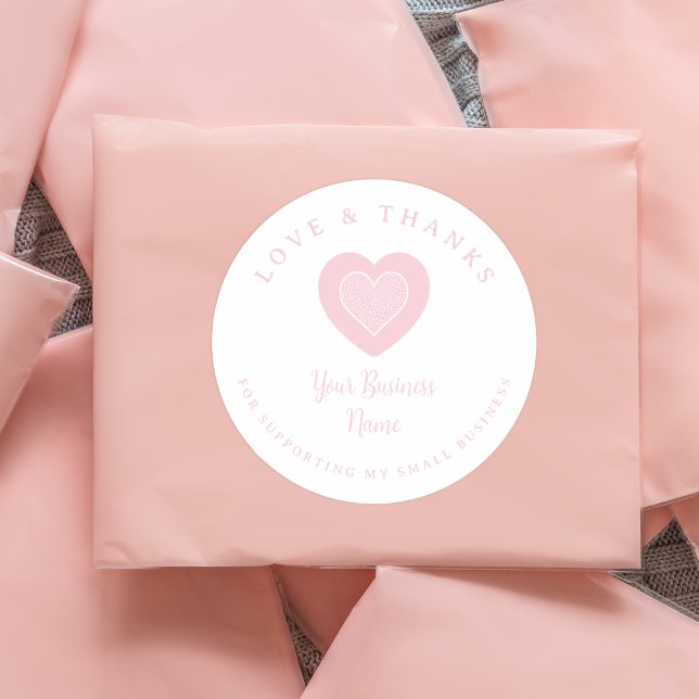 Pink Lace Heart Love & Thanks Supporting Business Classic Round Sticker (Pink Lace Heart Love & Thanks Supporting Small Business Classic Round Sticker.)