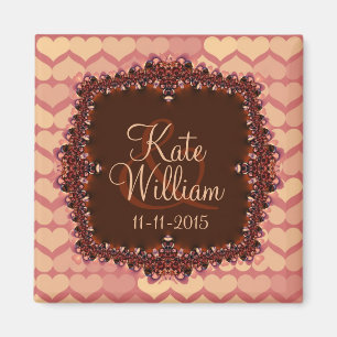 Pink Lace Hearts Save the Date Wedding Magnet