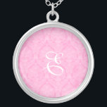 Pink Lace Monogram Sterling Silver Neklace Silver Plated Necklace<br><div class="desc">Beautiful  Lace Sterling Silver Necklace - background colour can be changed..  Great as a wedding favour,  wedding gift,  birthday gift or holiday gift.</div>