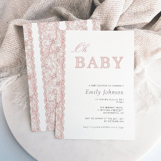 Pink Lace Oh Baby Girl Baby Shower Invitation