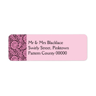 Pink lace on black return address label