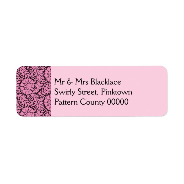 Pink lace on black return address label (Front)