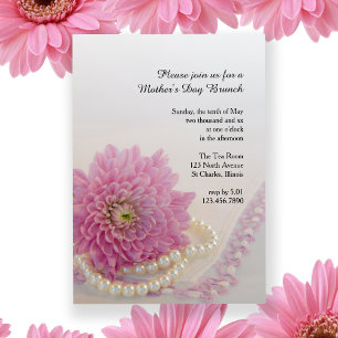 Pink Lace Pearls Mother's Day Brunch Invitation