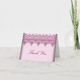 Pink Lace Pearls Pink Thank You Cards