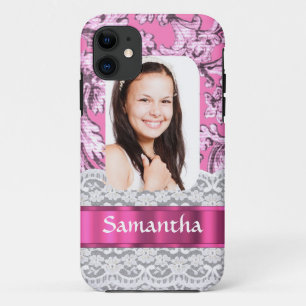 Pink lace personalised photo template iPhone 11 case