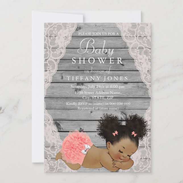 Pink Lace  Rustic Vintage Baby Shower Invite (Front)