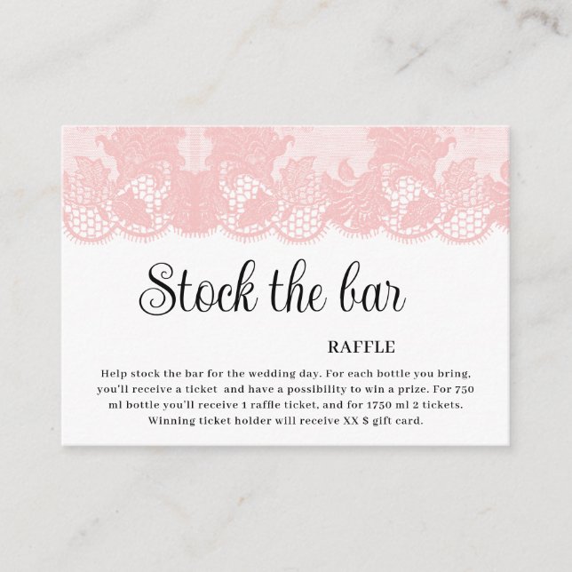 Pink Lace Stock the bar Bridal Shower  Enclosure Card (Front)