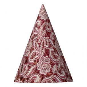 Pink lace, vintage roses pattern. party hat