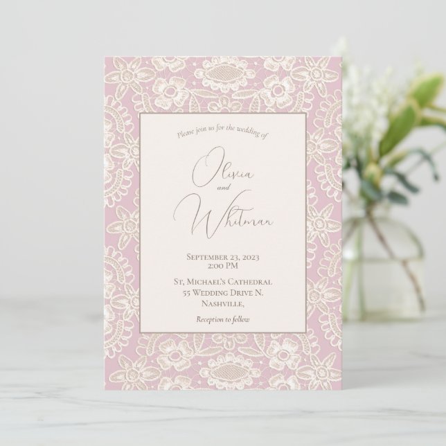 Pink Lace Wedding Invitations (Standing Front)