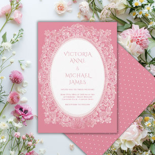 Pink Lace Whimsical Vintage Wedding Invitation