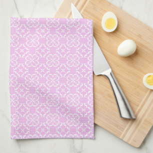 Pink Lace & White Floral Lattice Pattern Tea Towel