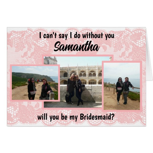 Pink Lace Will you be my Bridesmaid Folded Card (Front Horizontal)