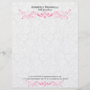 Pink Lace With White Damasks Custom Letterhead