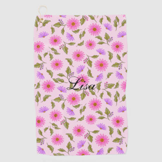 Pink Lacy Daisy Personalised Golf Towel