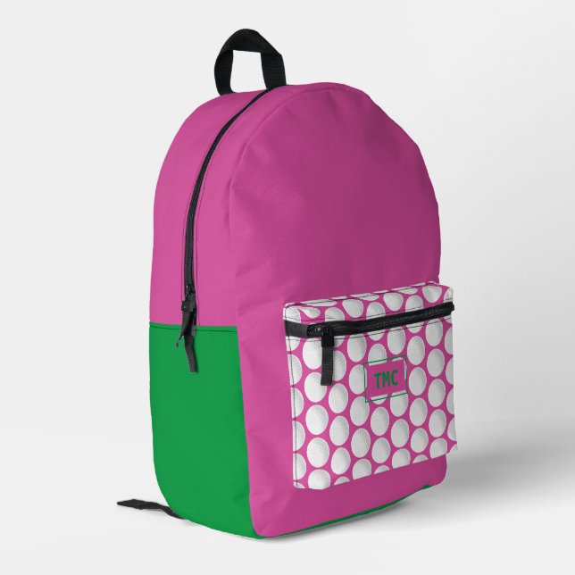Pink Ladies Golf INITIALS Green Preppy Fun Printed Backpack (Back Corner Left)