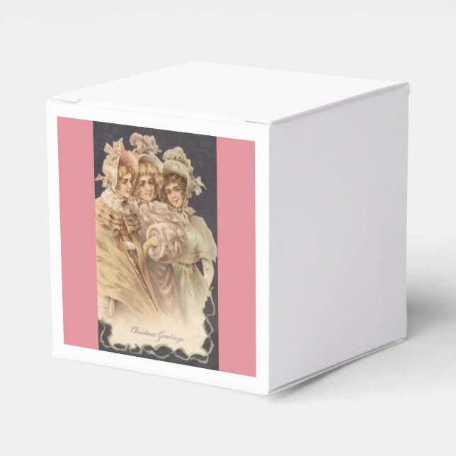 Pink Ladies Vintage Christmas Holiday Party  Favour Box (Front Side)
