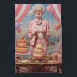Pink Lady Birthday Party Tea Towel<br><div class="desc">There once was a chic lady so fine, 
In her pink stripe deux pièces,  divine, 
For her 70th,  she'd host, 
A party,  she'd be the most, 
In her outfit,  she'd surely outshine!
---
Whimsical old chic lady in a pink striped ensemble and matching curtains celebrating her birthday</div>
