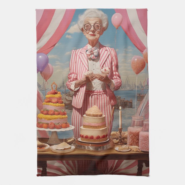 Pink Lady Birthday Party Tea Towel (Vertical)