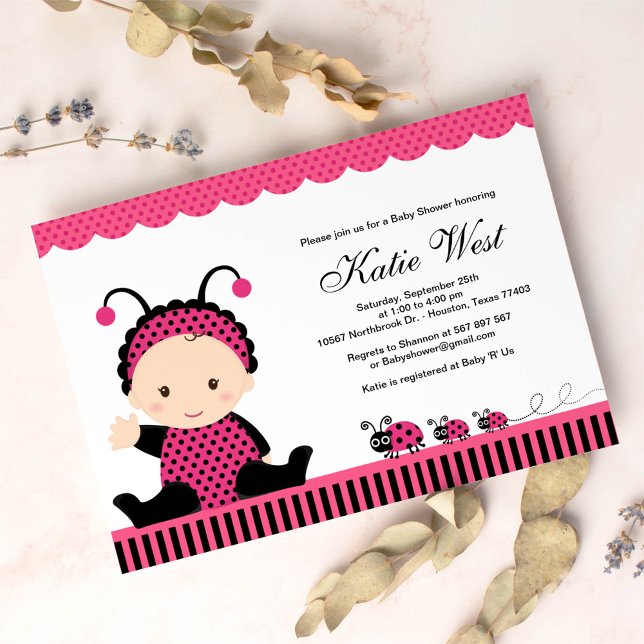 Pink Lady Bug Baby Shower Invitation (Creator Uploaded)