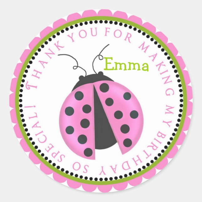 Pink Lady Bug Birthday Stickers (Front)