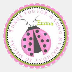 Pink Lady Bug Birthday Stickers